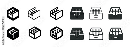 Cubic icon set: grid patterns and monochrome designs