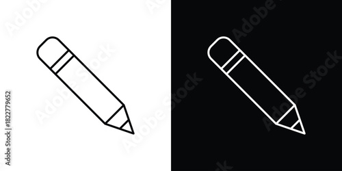 Pencil icon outline set in black and white. thin line style.