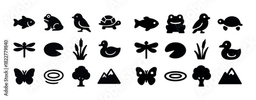 Collection of nature and animal silhouettes in black