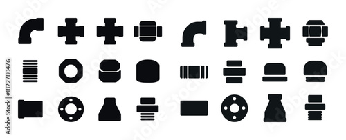 Silhouette collection of various pipe fittings and connectors