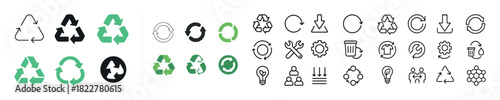 Collection of recycling and eco-friendly icons in various designs
