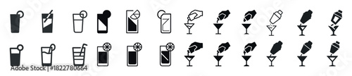 Cocktail icons: glasses, shakers, and hand-serving illustrations