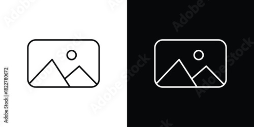 Picture icon outline set in black and white. thin line style.