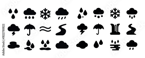 Weather icons collection: rain, snow, cloud, thunder, umbrella, fog