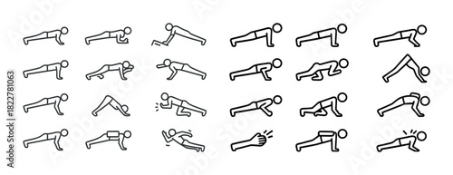 Stick figure exercise routine: pushups and planks for fitness training