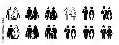 Diverse family icon set featuring various configurations and styles