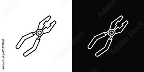 Pliers icon outline set in black and white. thin line style.