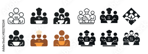 Diverse chef icons: cooking team symbols in various colors and styles