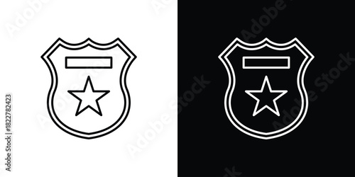 Police badge icon outline set in black and white. thin line style.