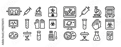 Scientific equipment icons illustrating lab tools and experiments