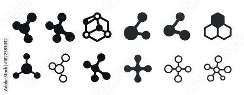 Abstract molecular icons set: chemical and scientific symbols collection