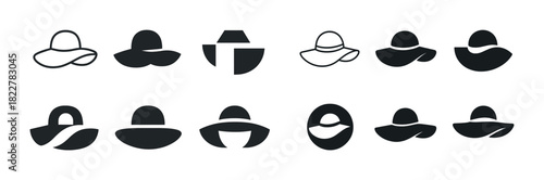 Minimalist woman hat icons collection