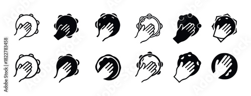 Silhouette icons of hand playing various musical tambourines