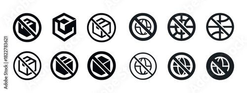 Geometric no cube symbols set with crossed out designs and shapes