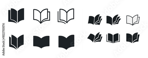Set of various open book icons in different styles