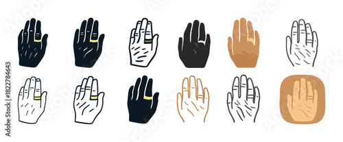 Diverse hand gestures collection with skin tone variations and ring details