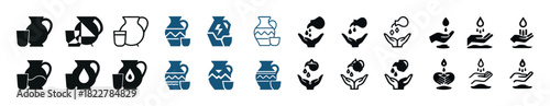 Collection of pottery and handwashing icons in black and blue designs