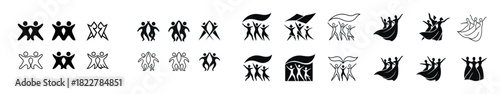 Stylized human figures and dance movement icons in black and white