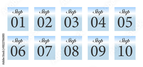 爽やかな水色トーンでまとめたSTEP番号ラベルの10点ナビゲーションセット