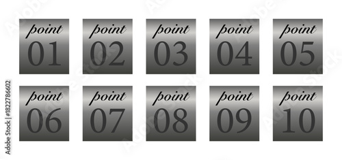 落ち着いたグレー基調のポイント番号バッジ10点コレクション