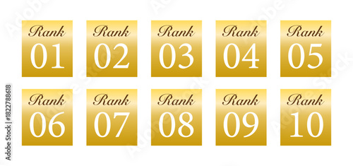 クラシックな金色でデザインしたRANK番号バッジ10点セット・上位表示向け