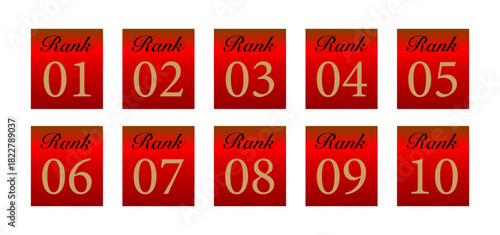 力強い赤色で構成したRANK番号バッジ10点セット・順位の強調表示に最適