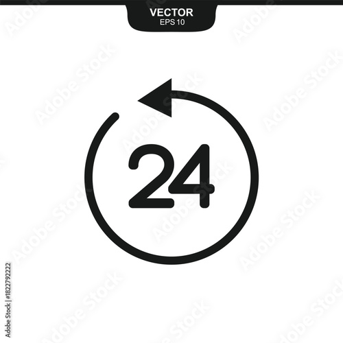 24 7 Service Support open, 24 hours a day, 7 days a week icon