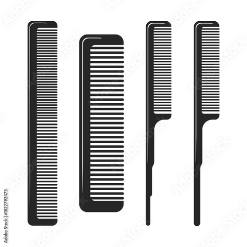 Hair comb or barber comb icon set.