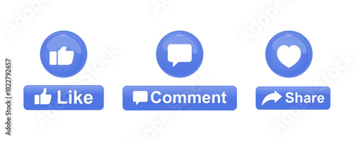 Like, Comment, Share button icons in white background