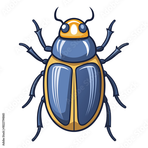 Blue and Yellow Scarab Beetle Insect Cartoon Illustration Keywords: beetle, scarab, insect, bug, animal, arthropod, invertebrate, entomology