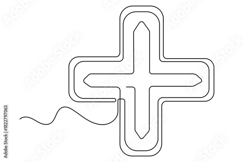 First aid cross continuous outline drawing simple style healthcare symbol