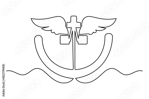 Single line art illustration of classic medical cross isolated outline