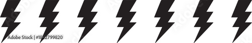Six Black Lightning Bolt Icons in a Row Vector Graphic Seamless Border