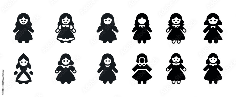Fototapeta premium Collection of diverse female doll silhouettes in traditional dresses
