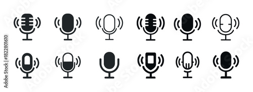 Collection of microphone icons in various styles and sizes