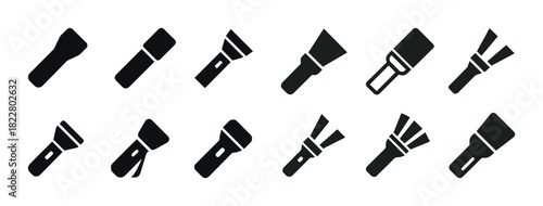 Set of flashlight icons in various designs and styles