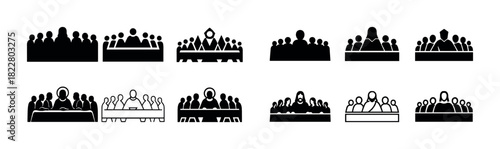 Various last supper silhouettes and icons in black and white