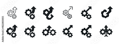 Set of gear and arrow icons indicating progress and productivity