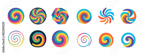 Colorful spiral patterns collection with vibrant geometric designs