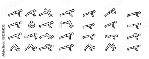 Stick figure exercise icons displaying various push-up positions and techniques