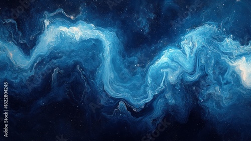 Abstract blue swirling nebula, cosmic background, space art, website banner
