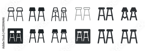 Set of various bar stool silhouettes in black and white design