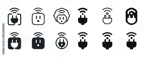 Smart plug and socket icon set for wireless connectivity and automation