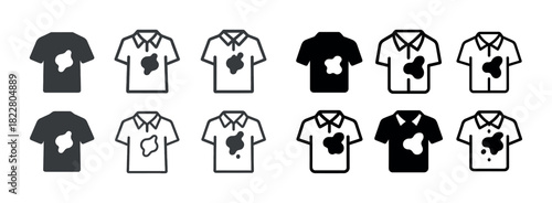Shirt icon set with stains in various styles and colors