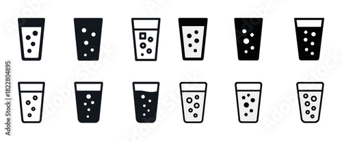 Assorted bubble drink icons collection in monochrome style