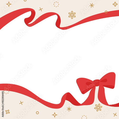リボンのデコレーションフレーム、背景、雪の装飾、正方形サイズ