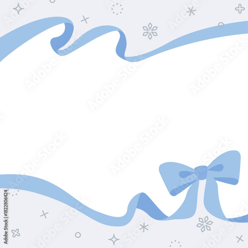 リボンのデコレーションフレーム、背景、雪の装飾、正方形サイズ