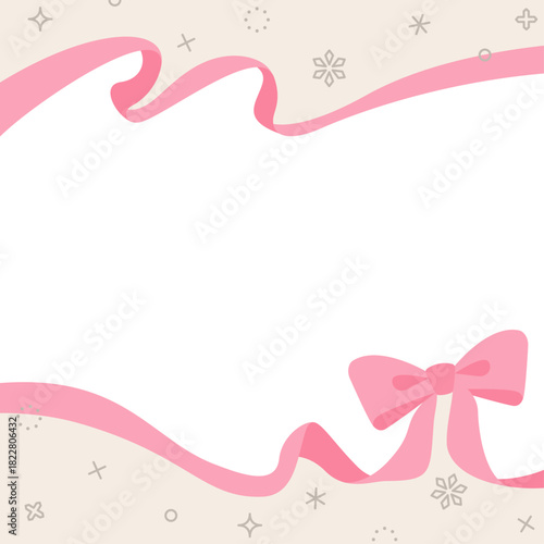 リボンのデコレーションフレーム、背景、雪の装飾、正方形サイズ