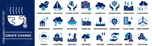 Climate Change duotone icon collection set. Containing design nature, environment, climate, ecology, global