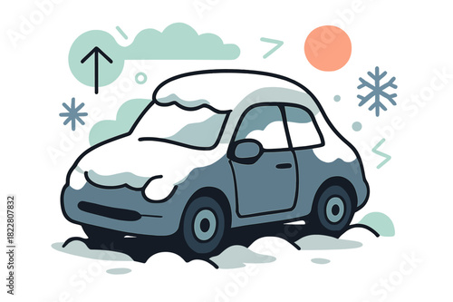 Snow-Covered Car Morning. Car covered with snow overnight. A quiet morning scene ? a small car blanketed in